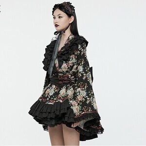 Punk Rave Harajuku Asian Floral Gothic Wrap Jacket Dress S Kimono Sleeves